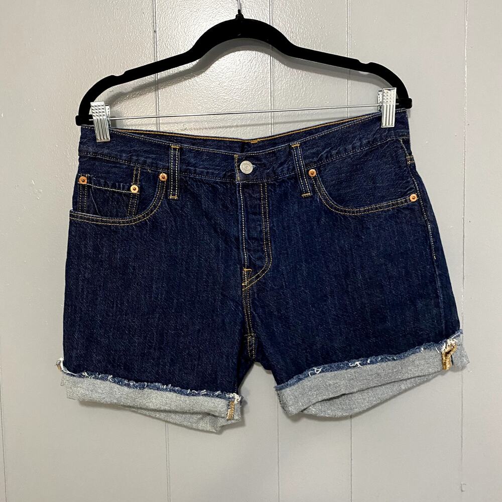 Levi's Blue Dark Wash Denim 501 Cuffed Button Fly Summer Beach Shorts 28